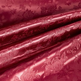 60" Wide Satin Floral Jacquard Fabric, Brick Red Jacquard Fabric by The Yard, Shiny Silky Satin Fabric by The Yard for Table Runner, Napkins, Wedding，Dress, Bedding Sheet, DIY Crafts, 1 Yard