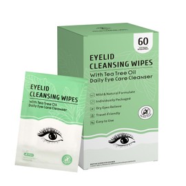 60 Count Eyelid Wipes, Gentle Eyelid Cleansing Wipes with Tea Tree Oil, Moisturizing Eye Wipes for People with Dry Eyes, Itchy, Styes & Blepharitis, Eyelid & Lash Wipes Individually Wrapped for Travel