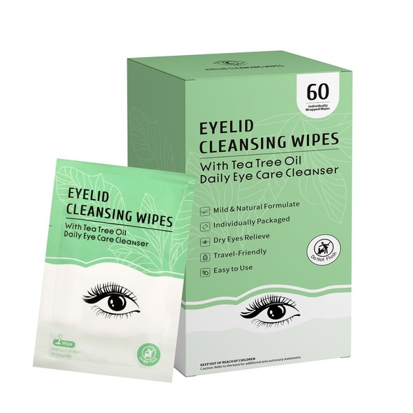 60 Count Eyelid Wipes, Gentle Eyelid Cleansing Wipes with Tea
