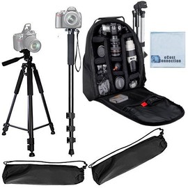 72" Inch Elite Series Full Size Camera Tripod + Pro Series 72" Monopod w/Quick Release + Camera Backpack for DSLR Cameras/Camcorders & eCostConnection Microfiber Cloth