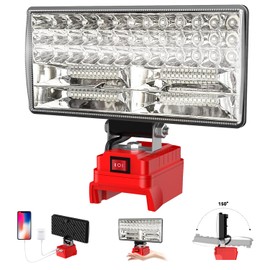 8" Cordless LED Work Light for Milwaukee M18 Battery, Two Levels Adjustable FloodLight up to 90W 5400 Lumens with USB Charging Port, Portable LED Flashlight for Work, Camping, Outdoor(No Battery)