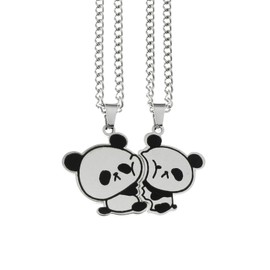 Kumshunie Stainless Steel Panda BFF Necklace for 2 Best Friends Cute Matching Couples Pendant Jewelry For Women, Silver