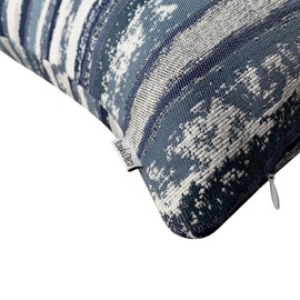 ROMANDECO Jacquard Striped Decorative Throw Pillow Covers for Couch Set of 2, 12x20 Inches, Navy Blue-B