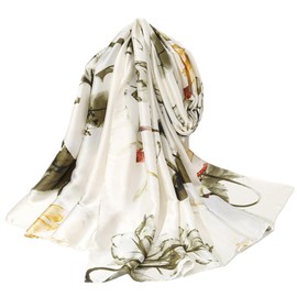 FAIRYGATE Scarves for Women UK Soft Satin Shawl Women's Scarfs Art Floral Print Long Soft Scarf Warm Stole Sunscreen Shawls Wrap All Season 97027