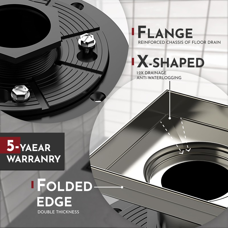 WEBANG 6 Inch Square Shower Drain Nickel Floor Drain with