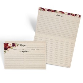 321Done Folding Recipe Cards Floral (Set of 50) X-Large - Made in USA - Folds to 4x6 from 8x6 - Red Roses on Rustic Kraft Tan – From the Kitchen Vintage Thick Cardstock Jumbo Folded Double-Sided