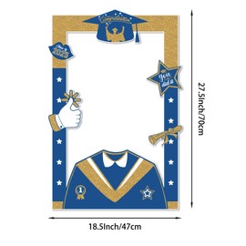 Large Graduation Themed Party Photo Booth Selfie Frame, Black and Blue Graduation Photo Booth Props for Class of 2025 Grad Decor Party Supplies