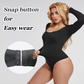 Sahunfri Square Neck Long Sleeve Bodysuit, Thong Bodysuit, Bodysuit Shapewear, Women'S Bodysuits (black, M)