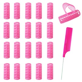 ULIFEBETTER 20 Pack Snap Hair Roller, 0.98Inch/2.5cm Plastic Heatless Rollers with Mini Comb, Snap on Rollers for Fine Thin Hair, Self Grip Roller for DIY Hair Styling and Salon Use(PINK)