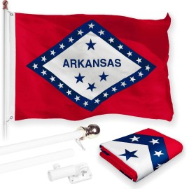 G128 Combo Pack: 6 Feet Tangle Free Spinning Flagpole (White) Arkansas AR State