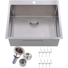 25x22 Inch Drop in Kitchen Sink, Top Mount 25 Inch Kitchen Sink Brushed Nickel 16 Gauge 304 Stainless Steel RV Laundry Utility Sink, Overmount Topmount Single Bowl Sink With Drain