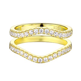 Blongme Ring Enhancers Cubic Zirconia Curved Wedding Band for Women Guard Engagement Ring Sterling Silver Yellow Gold Size 6