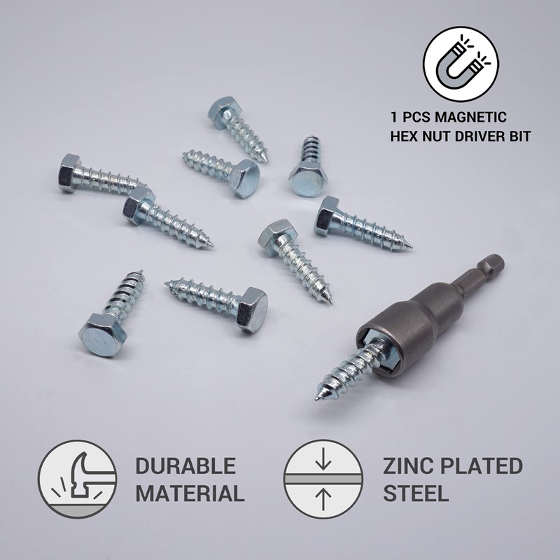 (Pack of 50) DIN 571 Galvanised Steel Hexagon Wood Screws
