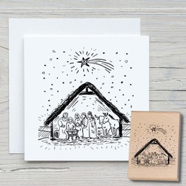 Newstamps Nativity Scene Motif Stamp Made of Wood & Rubber for Cards and Gifts, Wooden Stamp for Christmas, Christmas Card, Advent, Scrapbook, Textile Stamp, Decoration, Friends