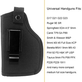 Depring Concealed Carry Holster Carry Inside or Outside The Waistband Universal Fits Handgun with Laser or Light Attachment Black