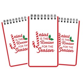 Religious Gifts Jesus is The Reason for The Season Spiral Notepad, Christian Mini Daily Devotional Notebook Inspirational Stocking Stuffers, Pack of 3