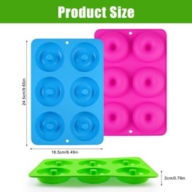 3 Stück 6 Hohlraum Donuts Backform Silikon, Donut Backform Hitzebeständigkeit, Donutform Silikon, Donut Form, Antihaft Donutform BPA-Frei Bagel Für Machen Kekse, Muffins, Grün, Rosa, Blau