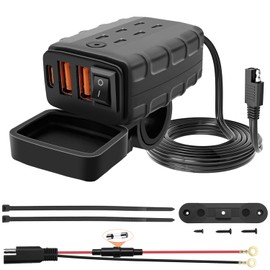 Waterproof Motorcycle USB Charger with 3 Ports, 36W Universal Fit SAE to USB Fast Charging Adapter with ON Off Switch