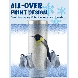 Onebttl Penguin Gifts for Women Teens, Penguin Tumbler for Penguin Lovers on Birthday, Mother's Day, Cute 20 oz Insulated Stainless Steel Tumbler with Lid and Straw - Glitter Penguins in The Snow