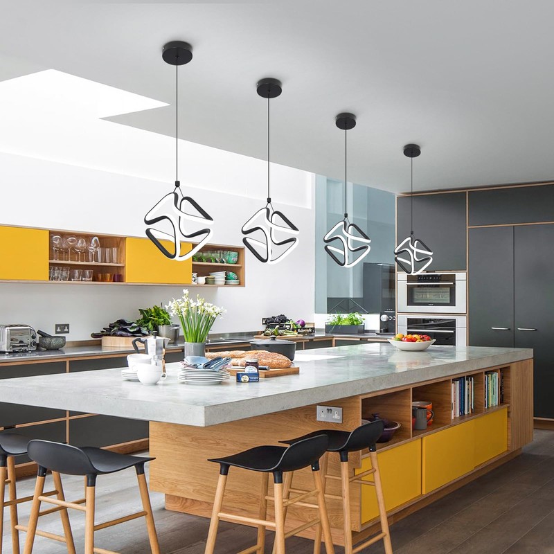 Vloitgol Black Led Pendant Light Fixtures,6000K Cool White Modern Pendant