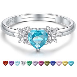 SAIERMEI Butterfly Birthstone Ring for Women Teens Daughters: Sterling Silver Love Heart Stacking Band Ring - December Birthstones Simple Rings Band Size 10 for Mother Daughter