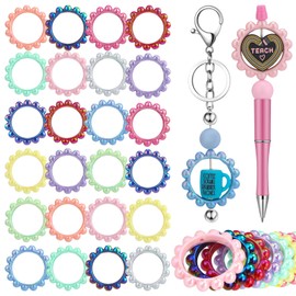 Ferreve 24 Pcs 42 mm Acrylic Focal Frame Circle Loop with 2 Holes for DIY Beaded Pen Keychain Focal Bead Loop for Pen Jewelry Making Bracelet Car Necklace Craft Hanging (Stylish Colors,Round)