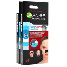 Garnier SkinActive Pure Active Strip Zone T Anti Blackhead Plasters with Carbon for Nose, Forehead and Chin, Cleansing with Salicylic Acid - 2 Packs of 4 Plasters