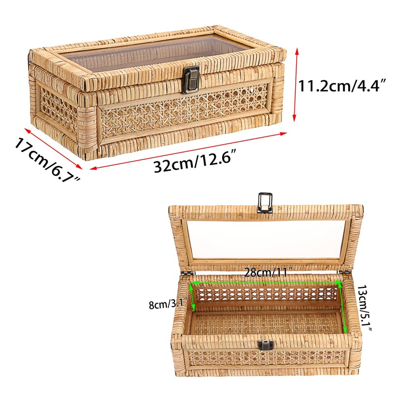 IGNPION Rattan Decorative Box with Lid, Woven Shelf Storage Basket