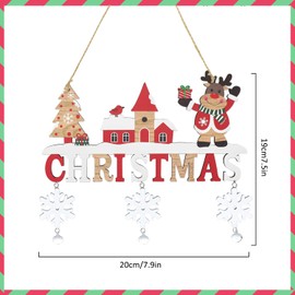 CHEERYMAGIC Wooden Christmas Decorations, Wooden Merry Christmas Hanging Sign Christmas Plaque Sign Door Hanging Sign with Bells Christmas Ornaments Indoor Outdoor Xmas Decor A4MLLDGJ