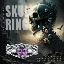 CRWENG Skull Open Ring for Women Sterling Silver Gothic Skull Black Crystal Rings Cosplayer Ring Rock Punk Jewellery Gift for Women (Purple)