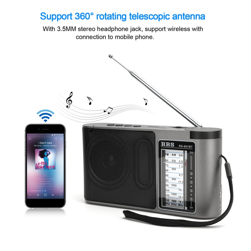 Bluetooth 4.0 Radio Receiver Portable MultiBand Manual Setting with Telescopic