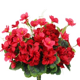 GhuaH 3 Pcs Artificial Geraniums Flowers for Outdoors Red Hibiscus Faux Flowers Planters Outdoor Artificial Flower Realistic UV Resistant Silk Flowers for Outside Front Porch Pot Spring Summer Decor