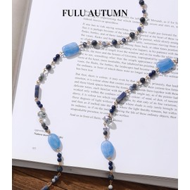 FULU AUTUMN Beaded Long Necklaces for Women Dainty Natural Stone Bead Long Necklace Birthday Gifts for Women Boho Costume Jewelry(Blue)