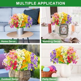 Aufind 12 Bundles Artificial Daisies Flowers Outdoor Fake Plants White Gerber Daisy Fake Foliage Greenery Faux Plants for Graves Hanging Outside Planter Window Box Wedding Decoration