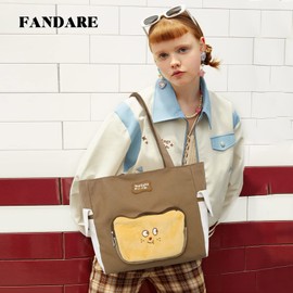 FANDARE Cute Tote Bag Girls Canvas Handbag Women Shoulder Bag Women's Hobo Handbags Briefcase Ladies Handbag for College Shopping Laptop Work Office Travel Bag Brown