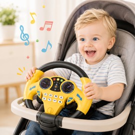 Kids Simulation Steering Wheel Toy for Pretend Play – Light and Sound Plastic Activity Toy for Strollers