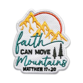 Faith Can Move Mountains Embroidered Patch Scripture Religious Embroidery Patches Bible Verse Christian Sew On Iron On Patch Cross Jesus Faith Patch for Clothes Backpacks Hats Jackets 3x2.7 Inches