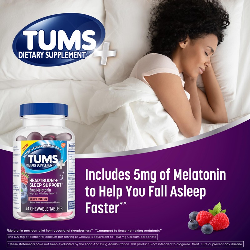 TUMS Heartburn Plus Sleep Support Chewable Dietary Supplement Tablets for