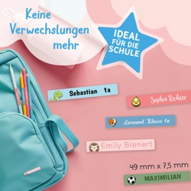 Pen stickers for pencils, ballpoint pens and other name stickers, name stickers, 49 x 7.5 mm, pack of 72, children and adults, school and nursery, 37 backgrounds to choose