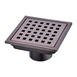 Square Shower Drain 4 inch, Nicmondo 304 Stainless Steel Point Center Floor Waste Drain with Removable Grate Cover Antique Cooper, 11cm x 11cm, Brushed Bronze