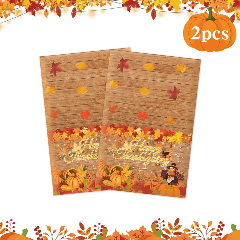 Thanksgiving Tablecloth Plastic, 2 Pack 54 x 108 Inch Fall