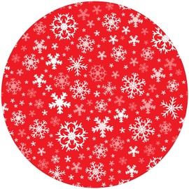 EGVRNFJM Round Fitted Christmas Tablecloth with Elastic Edge, Waterproof and Wipeable Round Table Cover for Indoor Outdoor Patio (Red White, 28 Inch), Xmas Snowflakes Design