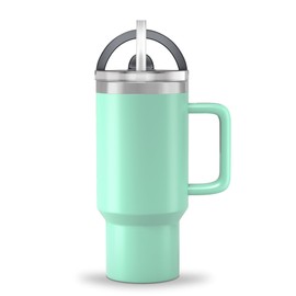 PHK 40oz Tumbler with Handle and Straw, Double Wall Vacuum Insulated Tumbler, Leakproof Travel Mug, Cupholder-Friendly, Reusable Water Bottle (GREEN)