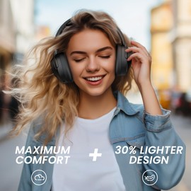 commalta Wireless Noise Canceling Headphones with Mic, 30H Playtime, Deep Bass, Comfortable Over Ear Headphones Bluetooth 5.0 for Office, Travel (Black), Model 5