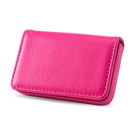 Hnonoxy Business Card Case, Flip Style, PU Leather, High Quality Business Card Holder with Magnetic Closure, Pocket Business Name Card Holder, Credit Card Holder / Wallet for Men and Women, pink-red