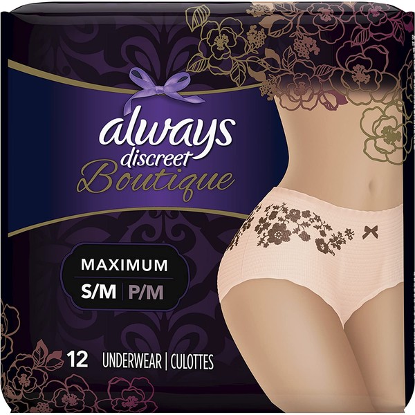 Always Discreet Boutique High-Rise Incontinence Underwear Size S/M Maximum Rosy, 12 Count Peach