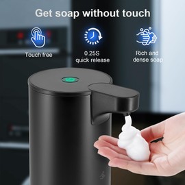 LAOPAO Soap Dispenser Automatic Stainless Steel Foam Soap Dispenser Set IPX5 Waterproof USB-C Charging with Sensor Infrared Motion Sensor for Kitchen and Bathroom (Black)