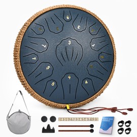 Steel Tongue Drum - 13 Inch 15 Note Tongue Drum, Handpan Musical Instrument for Adults Kids, Steel Drum with Music Book, Steel Drums Instruments with Mallet and Carry Bag, C Major (Navy Blue)