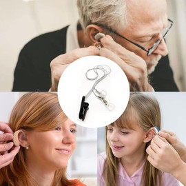 2PCS Hearing Aid Clips with Lanyards, BetterJonny Anti-Lost Lanyard Protector Safety Holder with Loops and Clip for Seniors Adults (Grey, Blue)