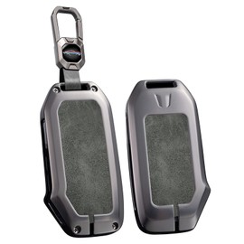 ontto Key Fob Case Fit for Kia Sportage K5 Soul Seltos NIRO Sorento Telluride Rio Forte 2018-up Car Accessories,Solid Metal and Leather Car Key Holder with Clear TPU Front Cover,Grey